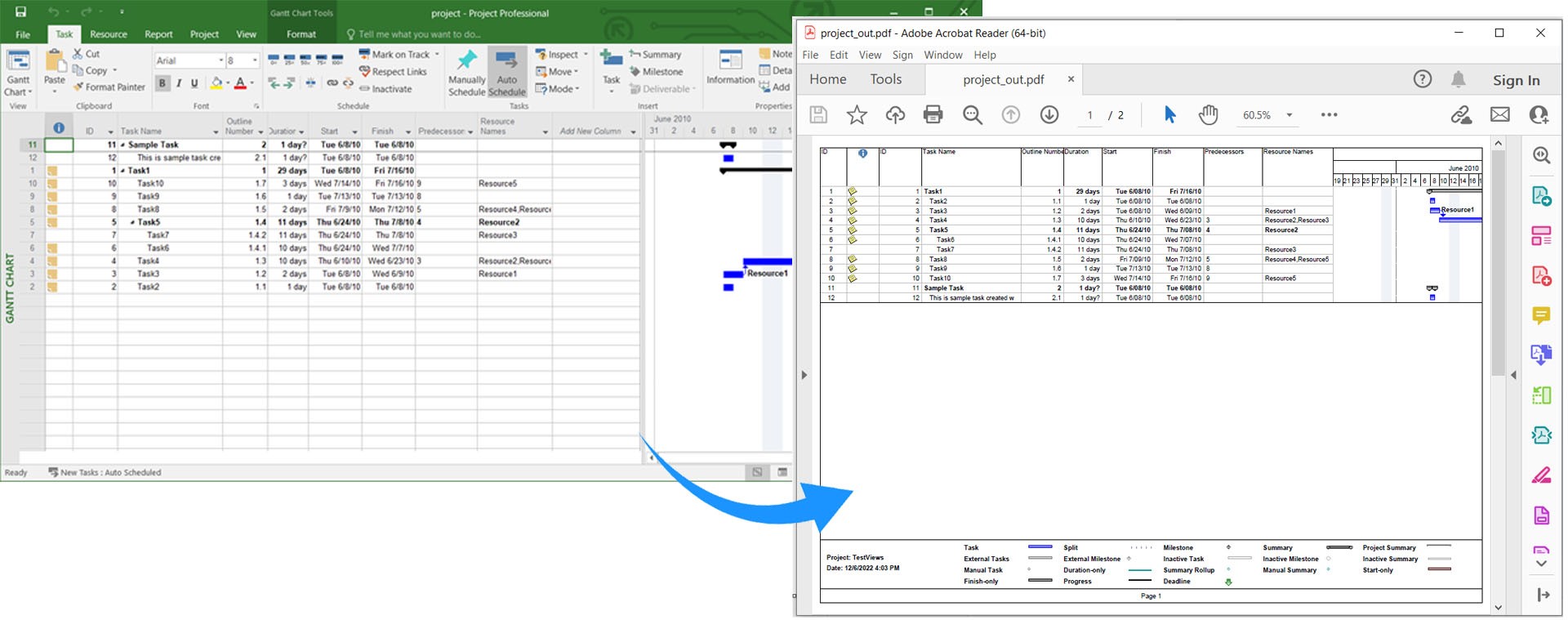 Convert MS Project to PDF using C#