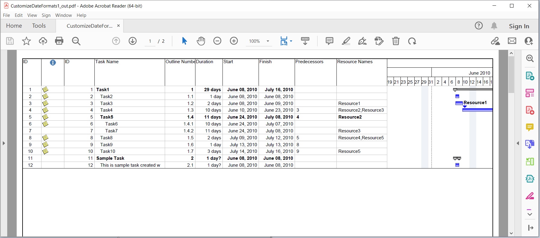 Customize Date Format while Converting MS Project to PDF in C#